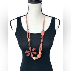 🤎Mixed Media Asymmetrical Statement Necklace with Bracelet